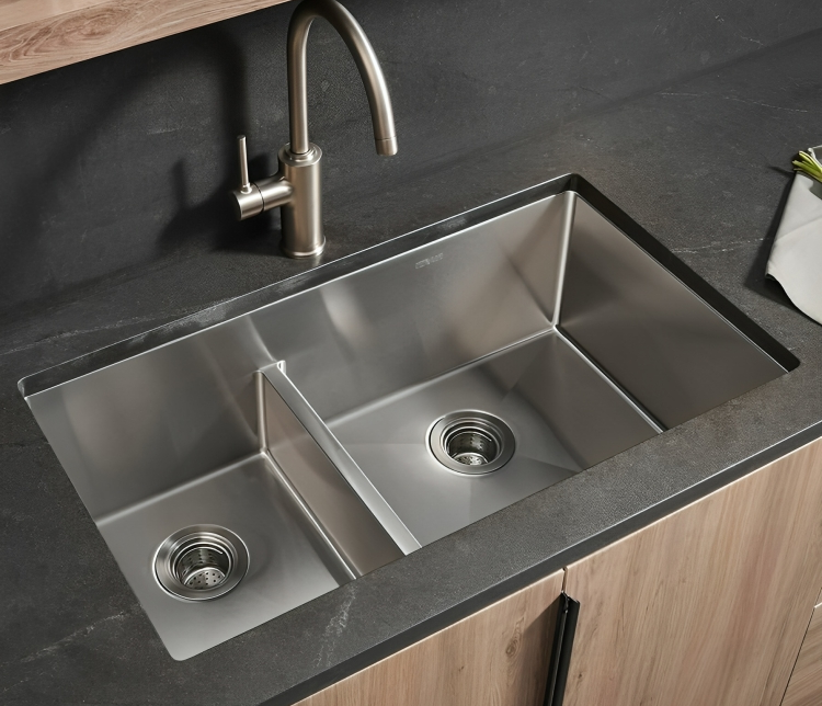 Stainless steel low divide kitchen sink