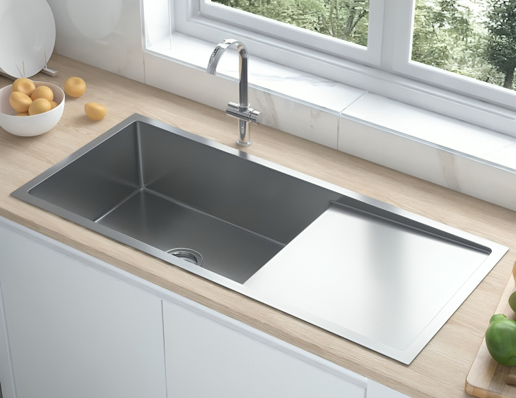 large kitchen sink with drainer